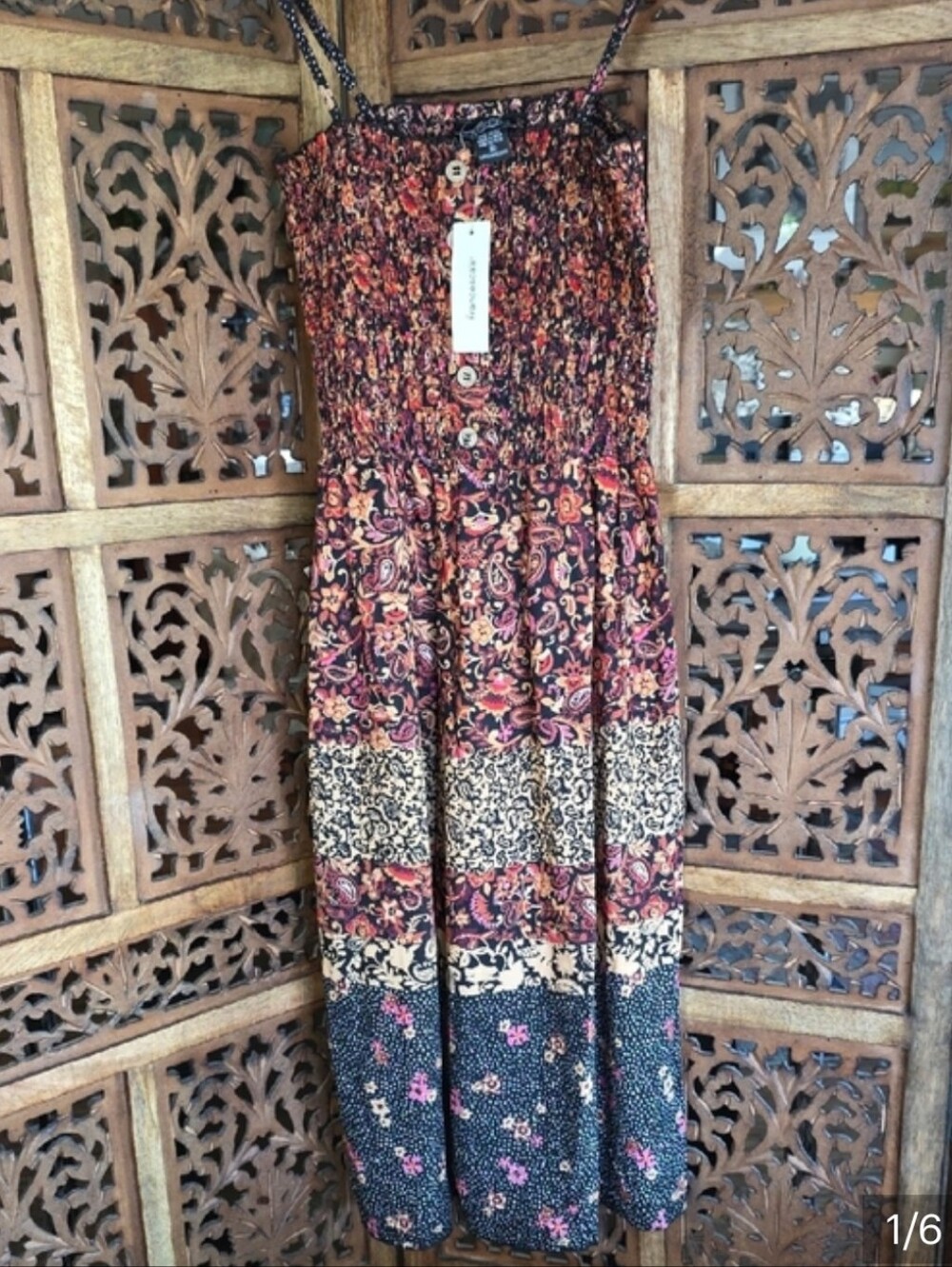 Angie Boho Patchwork Midi Sundress Smocked Tiered Dress Size M - Picture 7 of 7